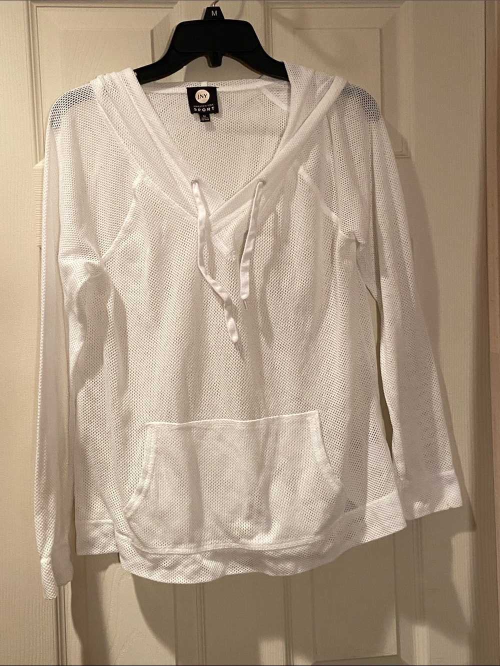 Jones New York White Mesh Hooded Pullover